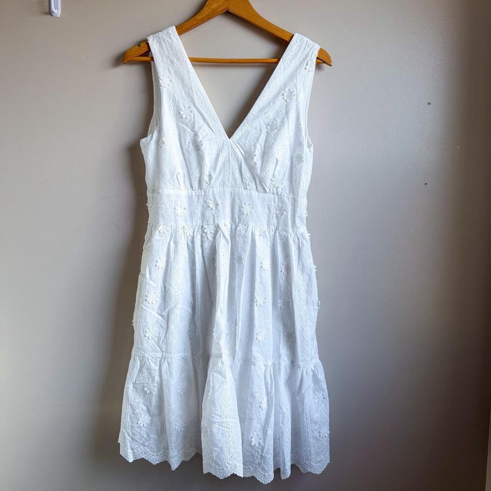 Zara White Embroidered Babydoll Dress Size 8 Boho Spring Summer Dress